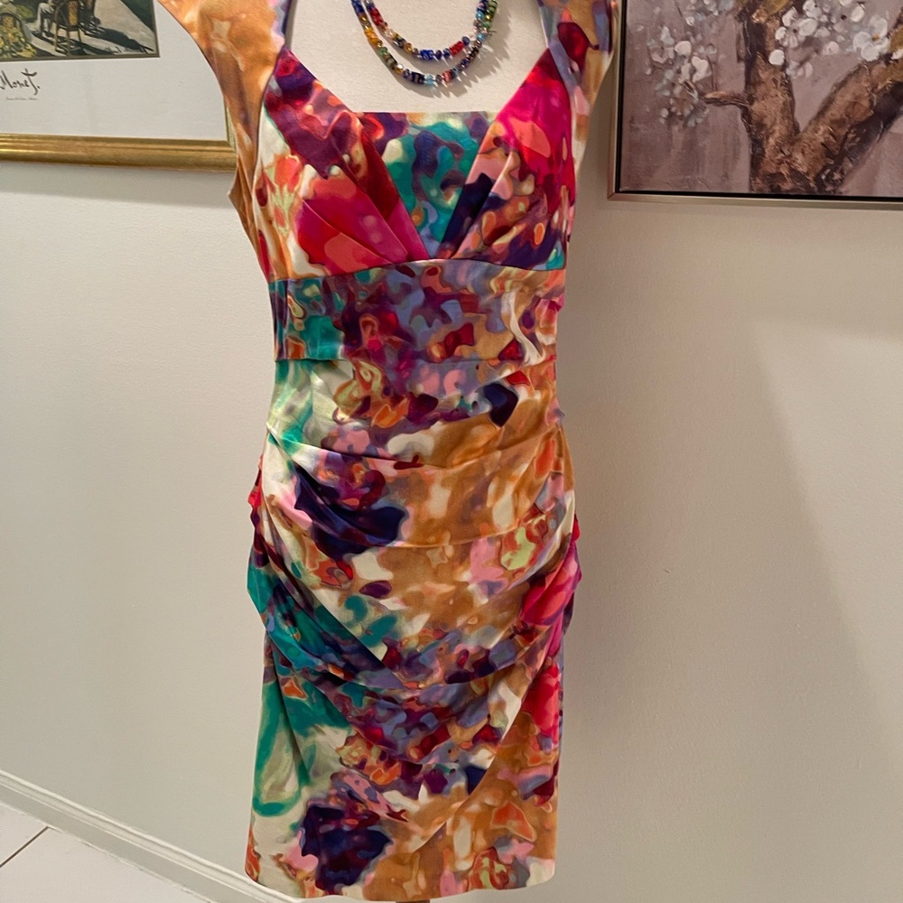 Jax Multicolor Midi Dress in Pink, Teal & Gold Tones